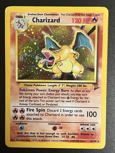 A holographic Charizard card from Base Set 2.